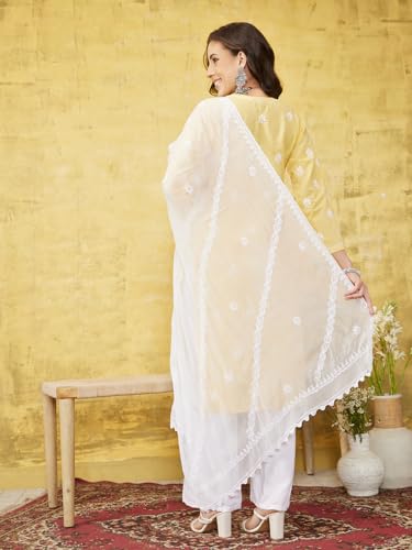 Ada Hand Embroidered Lucknowi Chikankari Chiffon Dupatta Stole for Women A511216 White