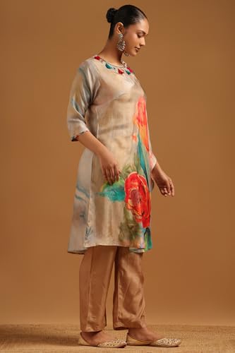 Soch Womens Multicolour Dola Silk Botanical Co-ord Set With Tassels Details