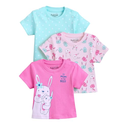Hopscotch Baby Girls Animal Print Short Sleeves Multicolor Tees For Ages (6-9 Months)