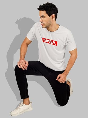 T-70 Men's Printed Round Neck Half Sleeves Poly-Cotton T-Shirt | Color - White | Size - S (418)