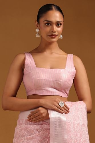Soch Womens Pink Kota Floral Embroidered Saree