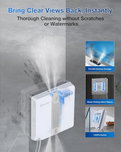 ECOVACS WINBOT Window Cleaning Robot - Compact Design, Dual Nozzles with Ultrasonic Spray, 9-Stage Protection System, Intelligent Path Planning, 3 Cleaning Modes, Anti-Slipping System