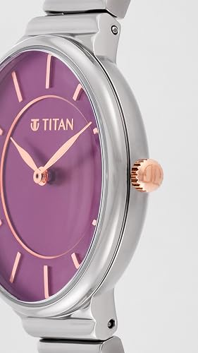Titan Aura Quartz Analog Purple Dial Stainless Steel Strap Watch for Women-95245KM01