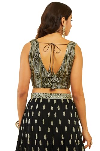 Soch Womens Black Georgette Embellished Blouse with Sequins(8907175734117)