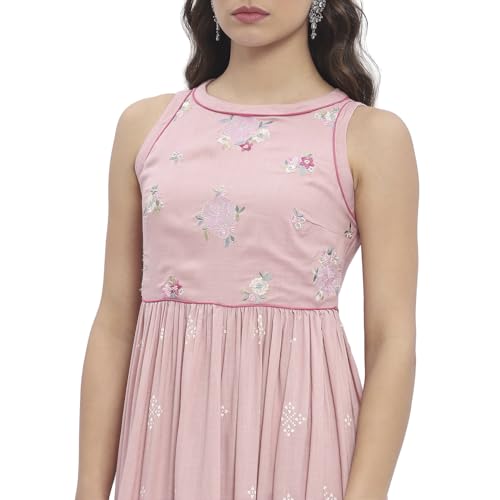Rangriti Women's Viscose Rayon Kurta Set (ECSFLO22006SS25PNK_Pink