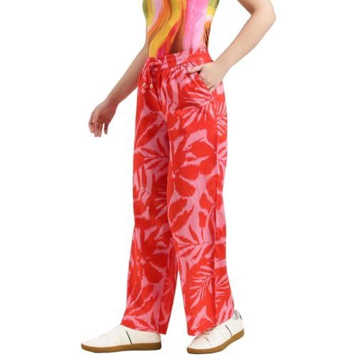 United Colors of Benetton Straight Fit High Rise Printed Trousers (Size : 32) - 26P4WVNBT327I901 Orange