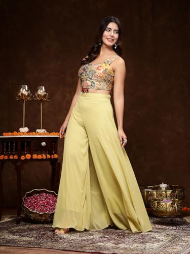 Stylum Women's Printed Party Wear Georgette Palazzo & Blouse with Jacket (PCJPOTTERBEIGE38_Beige, M)