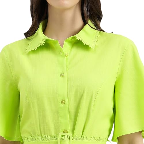 United Colors of Benetton Regular Fit Spread Collar Solid Lace Detail Shirt Dress (Size: XL) - 26P4WVNDR309IWL1 Green