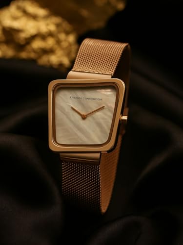 French Connection Mop White Square Dial with Rose Stainless Steel Mesh Strap Watch - for Womens FCU6SRGM