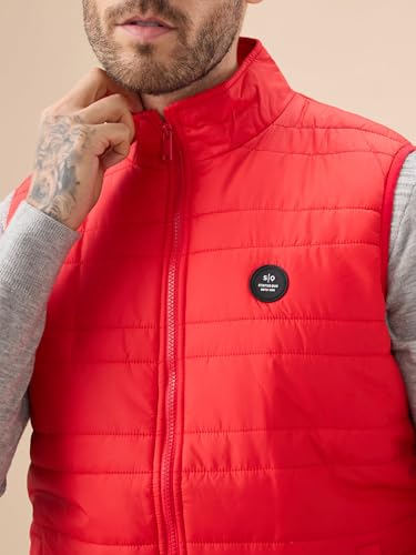 Status Quo Men's Quilted Sleeveless Puffer Jacket with Side Patch Logo and Zipper Closure | 95% Polyester 5% Spandex | ORANGE | 5XL Size