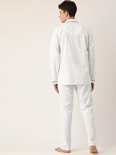 Hancock Men Cotton Printed Pyjama Set White Size S