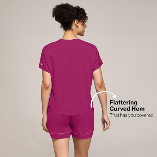 NYKD (NYS940 Soft Modal Cotton Coords Night Suit for Women | Relaxed Fit Round Neck T-Shirt with Extended Shoulder Sleeves & Shorts | Perfect for Sleep, Lounge & Everyday Wear - Wine