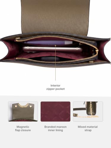 ZOUK Women's Zareen Olive Clutch Bag with Detachable Sling Strap | Vegan Leather | Geometric Gold Jewel-toned Print | Wedding, Party, Formal