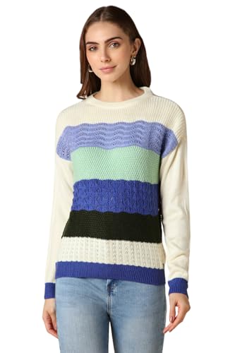 Allen Solly Women's Acrylic Crew Neck Sweater (AHSWCRGHI11021_Cream
