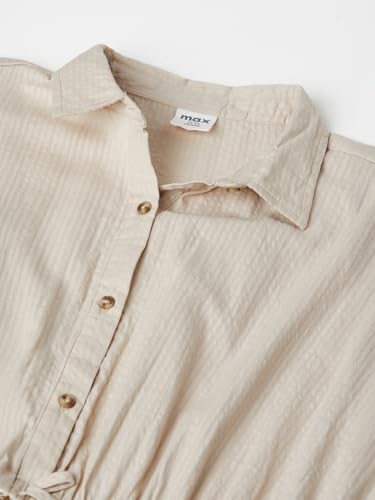 Max Girls Striped Tiered Dress(Beige_12-14 Y)