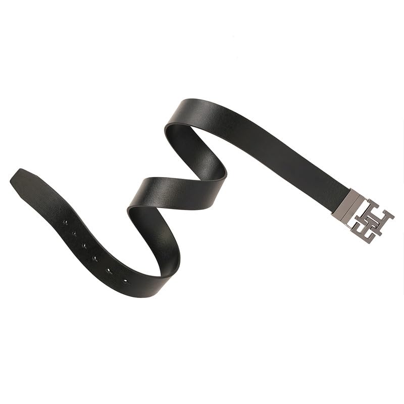 Tommy Hilfiger Men's Phnom Reversible Leather Belt - Textured Black Style With Th Monogram And Brushed Gunmetal Finish - Semi-Formal Versatility | Size L - 100 CM | Ideal for Gifting