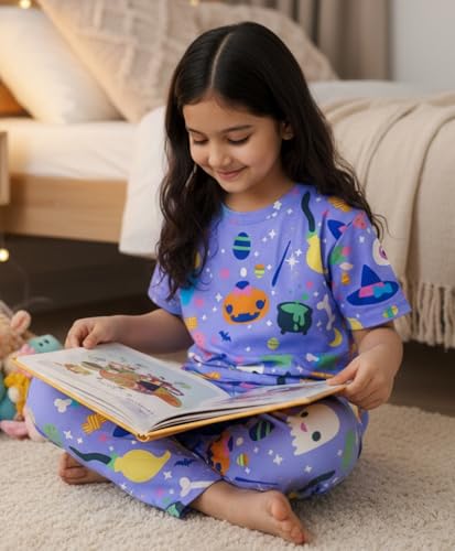 ANTHRILO Halloween Girls Short Sleeve Pyjama Set - Purple | 1-2 Years