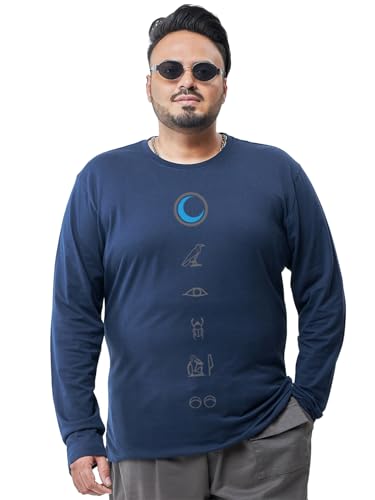 Bewakoof Official Marvel Merchandise Moon Knight Men's Graphic Print Regular Fit Full Sleeve Round Neck Cotton Plus Size T-Shirt_694245_Blue_5XL
