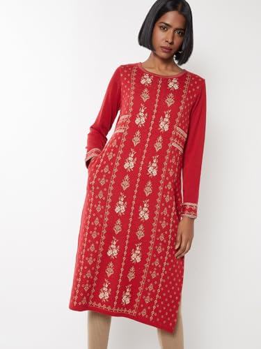 Max Women Knit Straight Kurta (Red_XL)