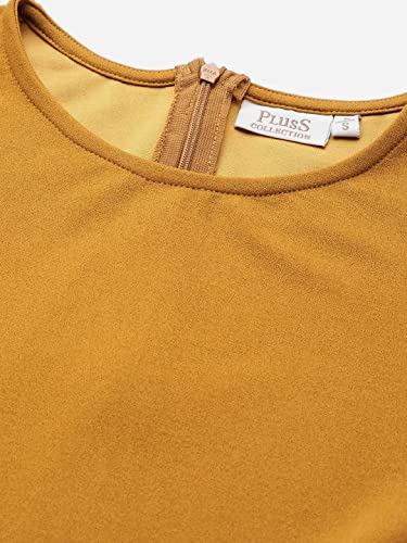 pluss Women Mustard Solid Dress (LDR8780-MUSTARD-S)