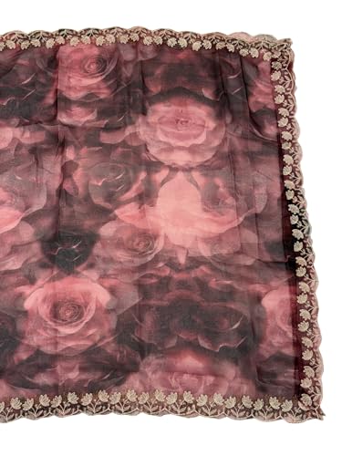 JDAK Women's Fendi Silk Embroidered Unstitched Suit Set with Designer Organza Dupatta | Festive Dress Material (Dusty Rose Pink)
