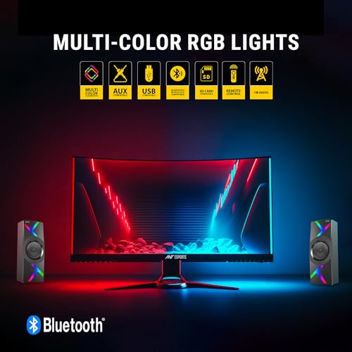 Ant Esports GS80,80W 2.1 Channel Bluetooth Multimedia RGB Speaker with Subwoofer Satellite Speaker, Digital LED Display, Remote, Digital FM, USB & SD Card, Strong Bass, Perfect for Music – Gun Black