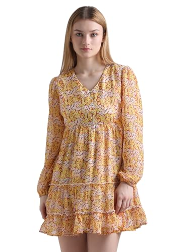 ONLY Women Printed Polyester Above Knee Yellow A-Line Dress