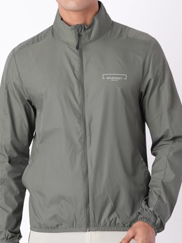 Wildcraft Men Sierra Solid Nylon Blend Collored Casual Wind Breaker Jacket, Full Sleeve - Regular fit, Olive Green, XXL