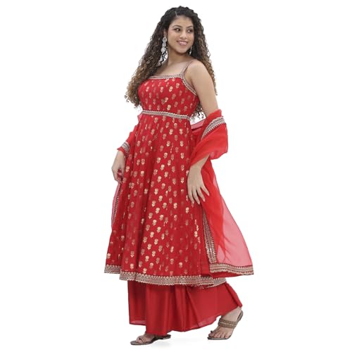 BIBA Women Red Yarn-Dyed Strappy Anarkali Suit Set_36