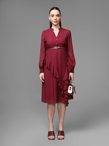 Kazo Athena Midi Dress with Belt (Wine_XS)