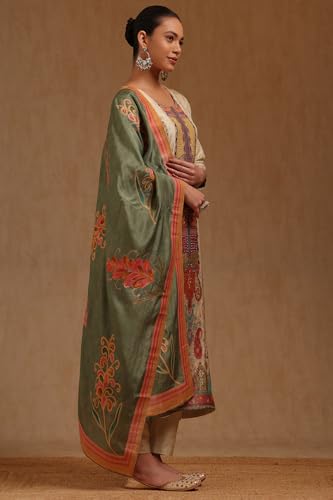 Soch Womens Off White Brocade Ethnic Motifs Suit Set With Cutdana