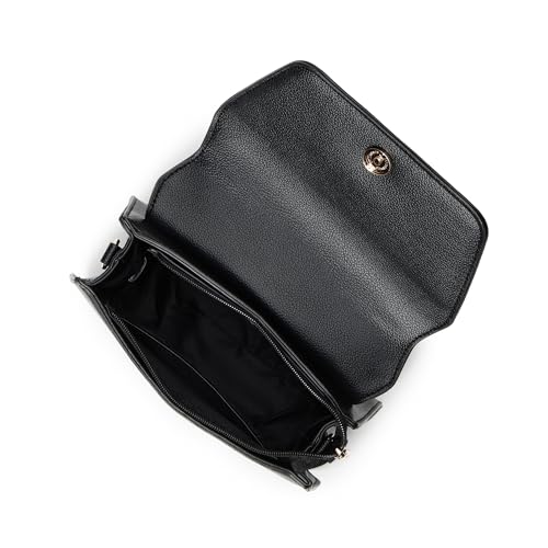 Fastrack Black EdgePlay Satchel | Faux-Leather Women's Handbags | Structured Satchel with Flap + Zipper Closure, Detachable Strap & Top Handle | Gold Hardware | Everyday Carry