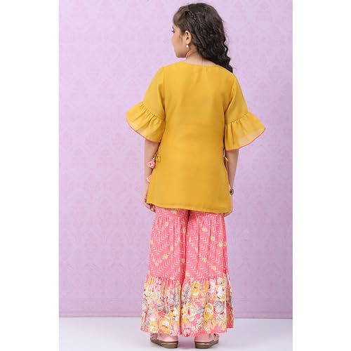 BIBA Girls Polyester Straight Solid Suit Set(KW5016E_13_Yellow)