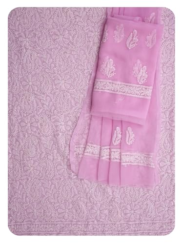 Ada Hand Embroidered Lucknowi Chikankari Unstitched Georgette Dress Material Suit Piece with Dupatta for Women 01A878921 Pink