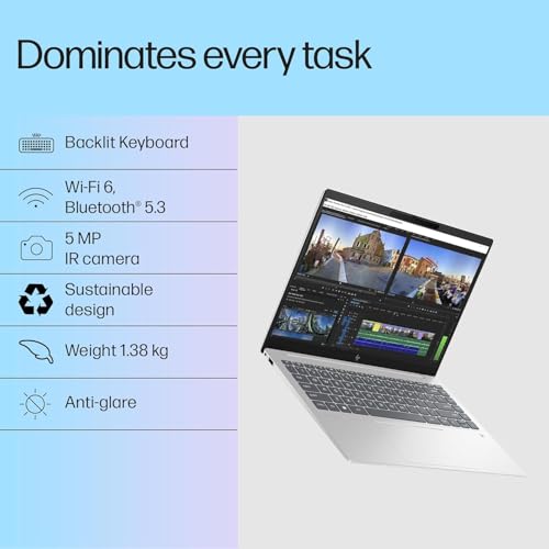 HP Pavilion Plus, Intel Core i5-1335U-13th Gen Laptop, (16GB LPDDR5x,512GB SSD),IPS, 300 nits, 14''(35.6cm) 2K,Win 11, M365 Basic(1yr), Office Home 24, Silver,1.38kg, 5MP Camera w/Shutter, ew0107TU