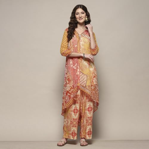 BIBA Women Polyester Printed Suit Set (SKD9851SS24YEL_Yellow