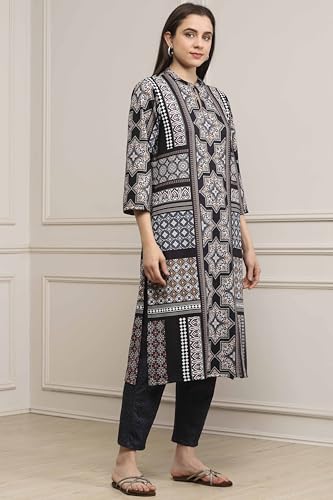 Biba Women Black Polyester Printed Straight Kurta Pants Set_38