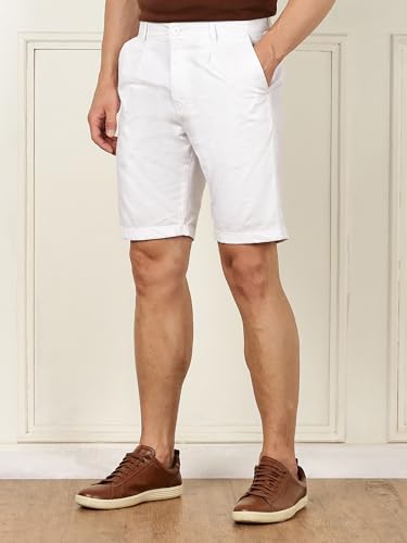 Thomas Scott Men's | Solid | Mid Rise | Light Weight | 100% Cotton | Casual | Chino | Shorts for Men (TSS038_White_30)