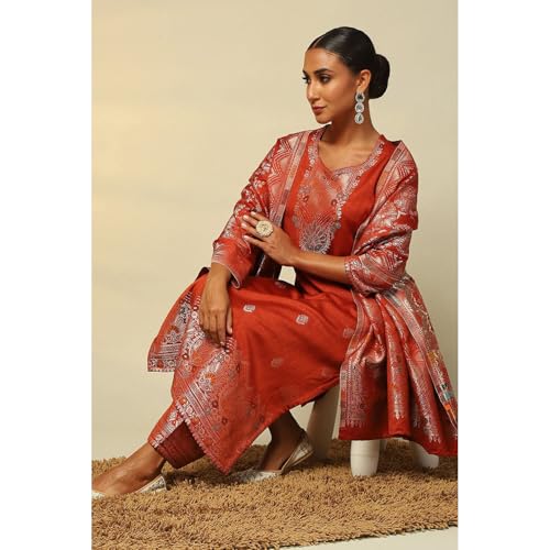 Rangriti Women's Acrylic Kurta Set (WNTRWR19646AW24RSTRED_Rust-Red