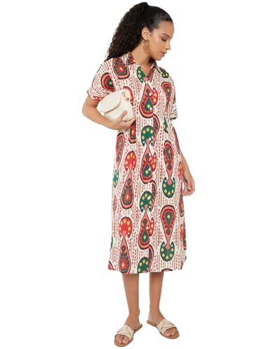 Max Women's Polyester A-Line Below The Knee Dress (IS510004_Multi