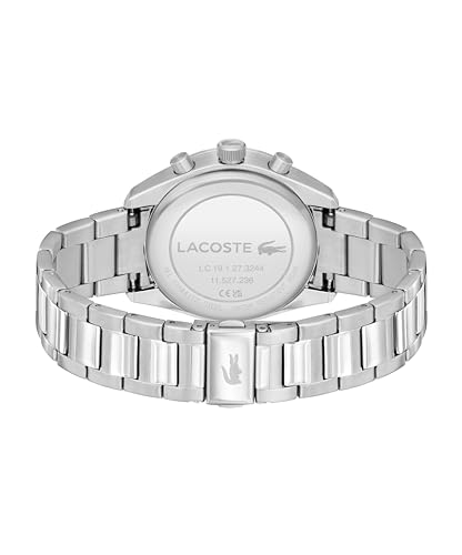 Lacoste Boston Qtz Fashion Chrono Black Round Dial Men's Watch|Stainless Steel Material|Silver Color Band - 2011347