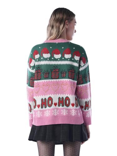 ONLY Women's Self Design Regular Fit Pink Sweater