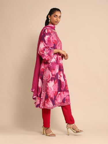 Ritu Kumar Pink Embroidered Kurta With Pant And Dupatta