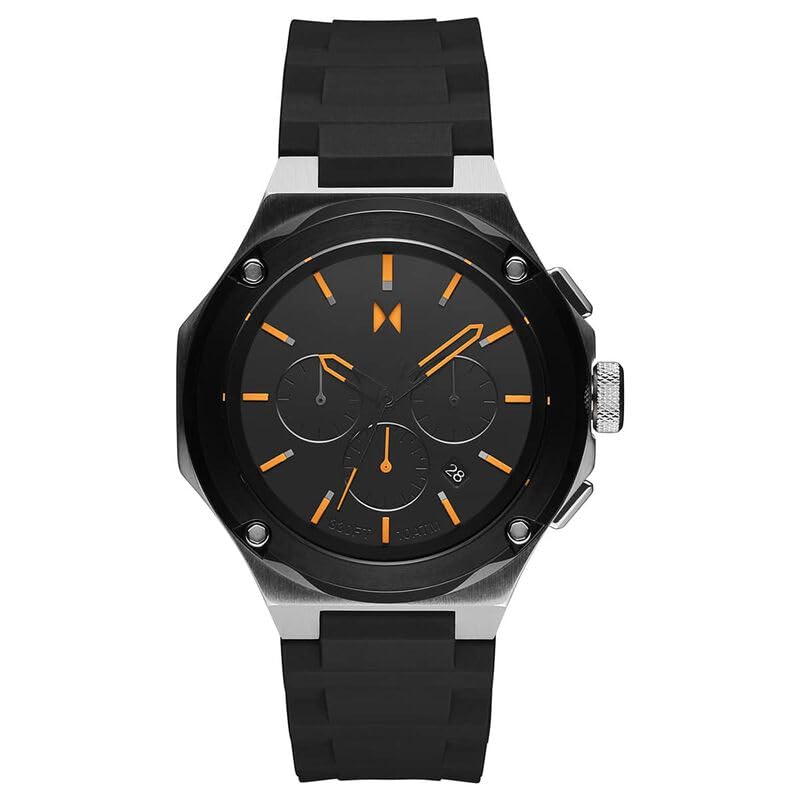 MVMT Raptor Qtz Fashion Analog Chrono Black Round Dial Men's Watch, Black & Orange Silicone Material, Black Band - 28000300-D