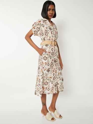 Max Women's Cotton Blend A-Line Below The Knee Dress (BOH15_Ecru