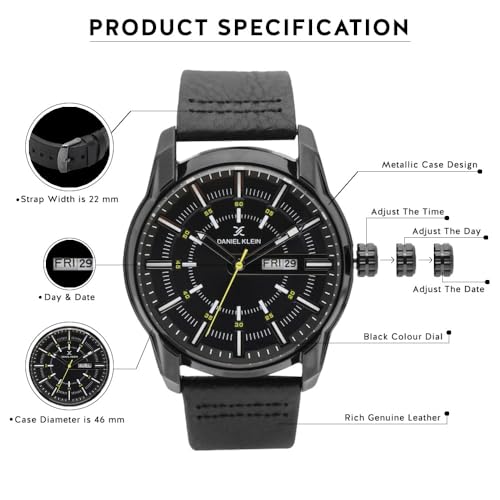 Daniel Klein Leather Analog Dial Men Watch -Dk11599-5, Band_Black