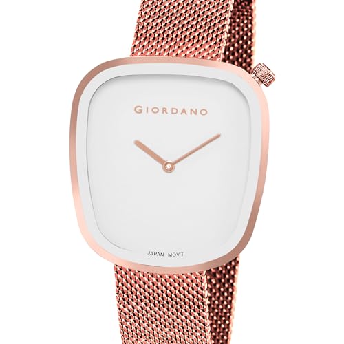 Giordano Analog Wrist Watch for Women with Stylish Metal Strap, Square dial and 3 Hand Mechanism