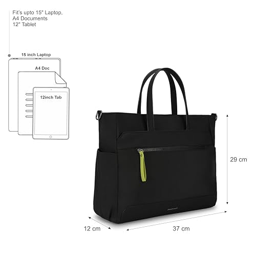 Fastrack Women Workease All-Day Laptop Tote Bag,15" Laptop Compatibility,Made With Nylon For Durability,Workwear Bags,College Bags With Laptop,Black