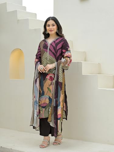 Divena Purple Pure Crepe Digital Print Kurta Pant Set with Dupatta-DK2177