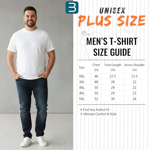 BRATMAZ Men's Plus Size Cotton T-Shirt, White, Crew Neck, Half Sleeve, Bio Washed, Casual Fit, Lightweight Summer Tee (in, Alpha, 5XL, Plus)